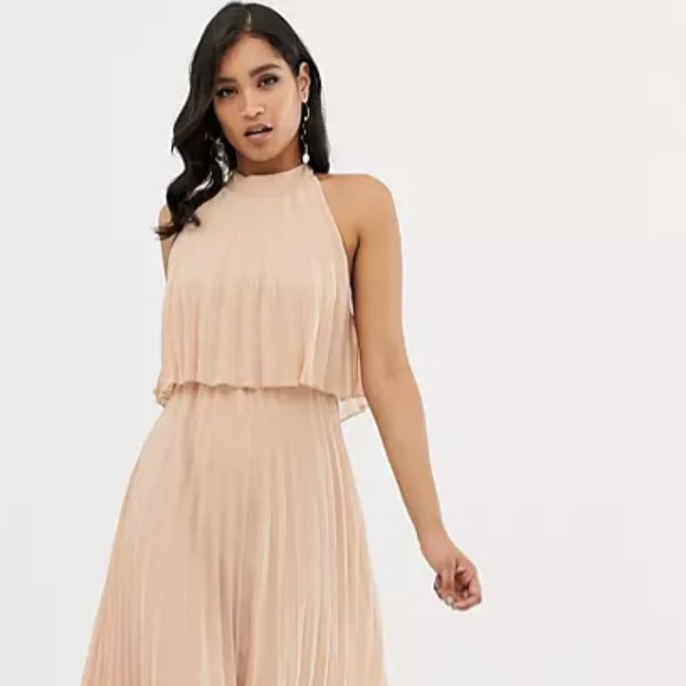 NWT ASOS DESIGN halter tie neck maxi dress in pleat